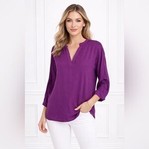 INC International Concepts Purple Blouse Size Small 3/4 Sleeve V-Neck Rayon Top